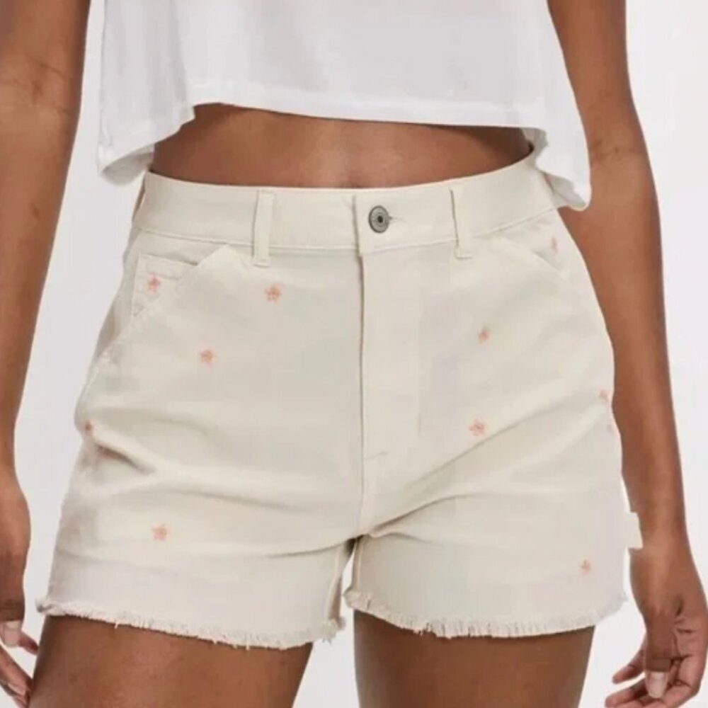American Eagle Outfitters Cream Jean Shorts with flowers
